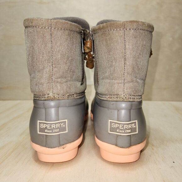 Sperry Saltwater Rain Gray Tan Pink Waterproof Rubber Duck Boot Women's 5.5 - Picture 5 of 10